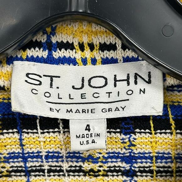 St. John Collection by Marie Gray Vintage Yellow Blue Knit Jacket Womens 4 - Picture 3 of 7